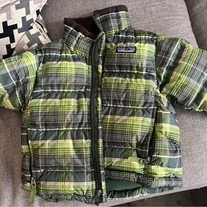 Patagonia Green and Brown Plaid Puffer Jacket